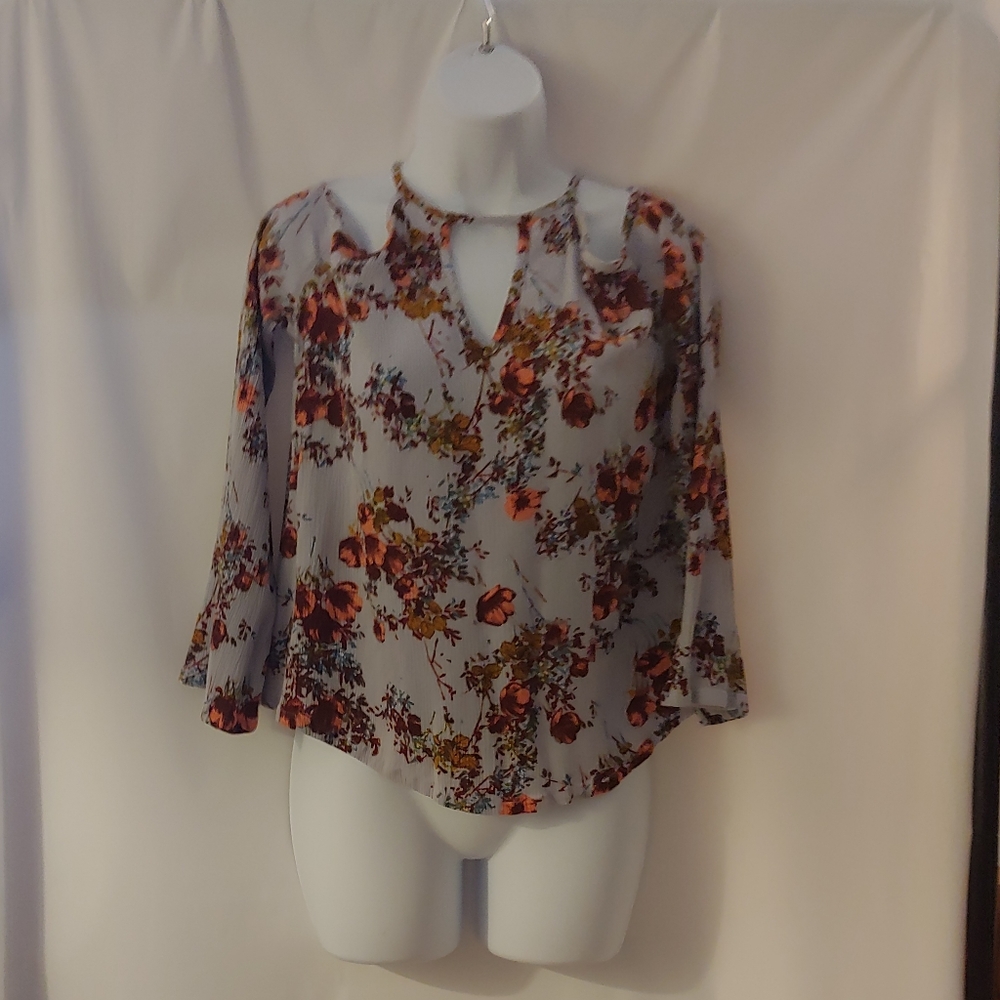 Women's Mossimo Supply Co Blue Floral Cold-Shoulder Shirt, S